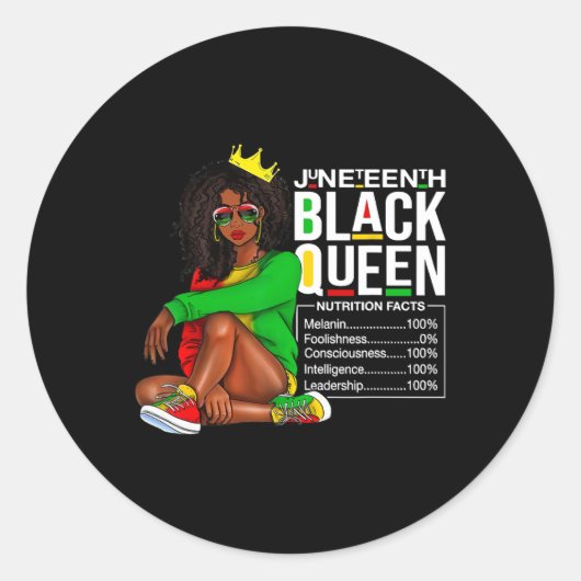 Juneteenth Black Queen Nutritional Facts 4th of Ju Ronde Sticker (Voorkant)