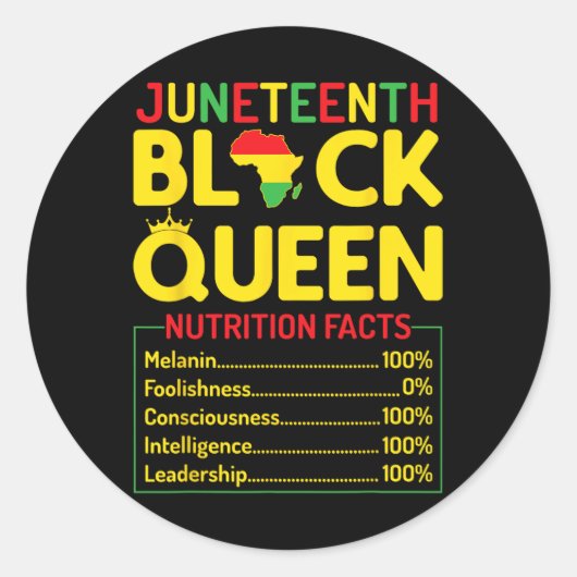 Juneteenth Black Queen Nutritional Facts Melanin A Ronde Sticker (Voorkant)