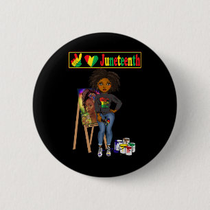Juneteenth Black Vrouwen Melanin Vrede Liefde June Ronde Button 5,7 Cm