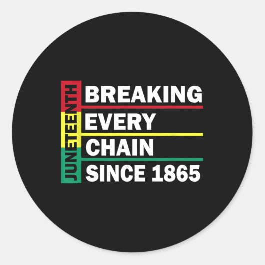 Juneteenth Breaking Every Chain Since 1865 Black H Ronde Sticker (Voorkant)