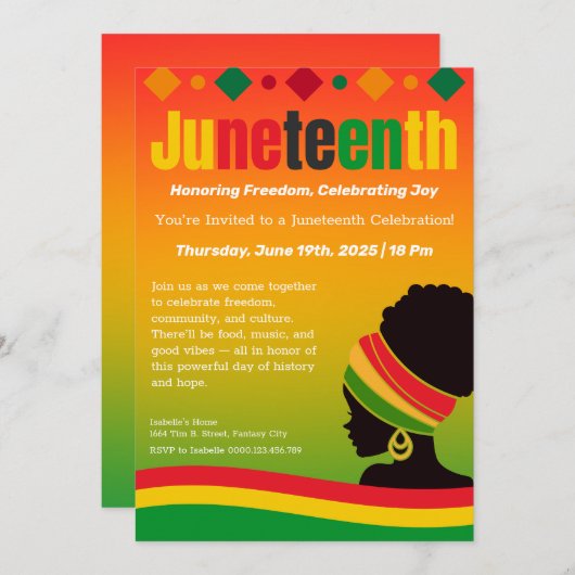Juneteenth Celebration Invitation – Vrijheid en vr Kaart (Voorkant / Achterkant)