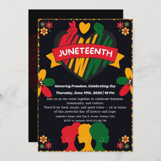 Juneteenth Celebration Invitation – Vrijheid en vr Kaart (Voorkant / Achterkant)