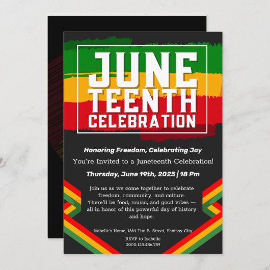 Juneteenth Celebration Invitation – Vrijheid en vr Kaart (Voorkant / Achterkant)