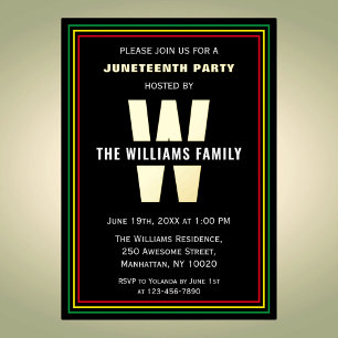 Juneteenth Celebration Party name Monogram Folie Uitnodiging