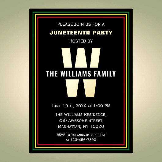 Juneteenth Celebration Party name Monogram Folie Uitnodiging