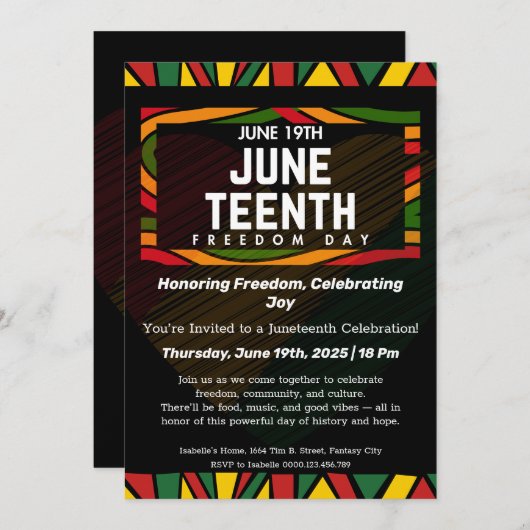 Juneteenth Celebration Uitnodiging ter ere van Vri (Voorkant / Achterkant)