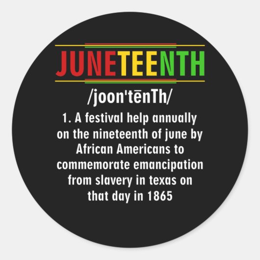 Juneteenth Definition Black history Juneteenth Ronde Sticker (Voorkant)