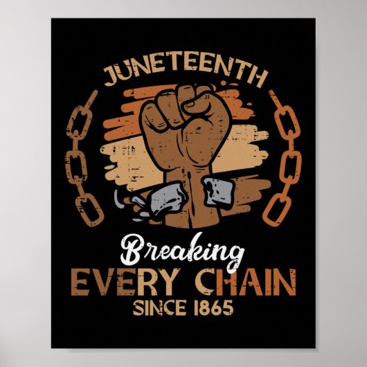 Juneteenth Fist Breaking Every Chain 1865 Mannen V Poster (Voorkant)