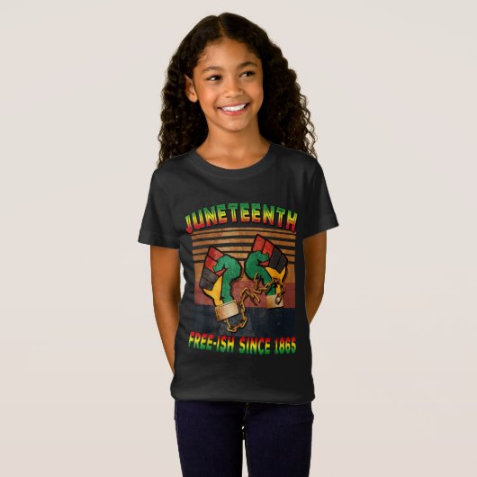 Juneteenth Flag Free-ish sinds 1865 Zwarte Geschie T-shirt (Voorkant volledig)