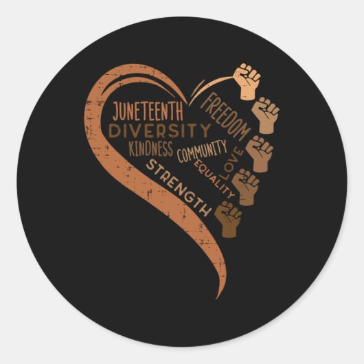 Juneteenth Heart Fists Black History Melanine Mann Ronde Sticker (Voorkant)