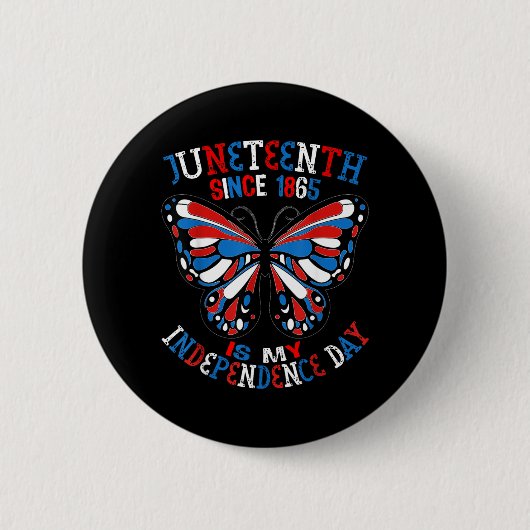 Juneteenth Is Onafhankelijkheidsdag Vlinder Rood W Ronde Button 5,7 Cm (Voorkant)