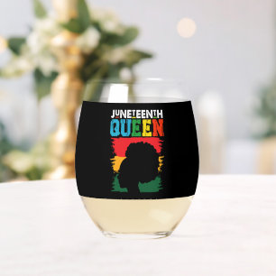 Juneteenth Koningin Zwarte Afro Melanine Meisje Wijnglas Zonder Voet