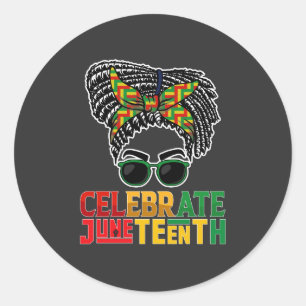 Juneteenth Messy Bun Celebrating Black Freedom Ronde Sticker