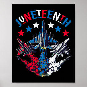 Juneteenth Rood Wit Blauw Vlag Kleuren Fighter Jet Poster