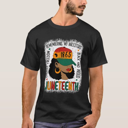 Juneteenth Shirt Zwart Vrouw 2023 Gebleekt 1865 (Voorkant)