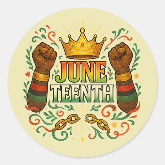 Juneteenth viering verhoogde vuisten kroon ronde sticker (Voorkant)