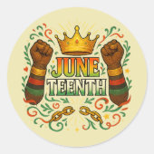 Juneteenth viering verhoogde vuisten kroon ronde sticker (Voorkant)