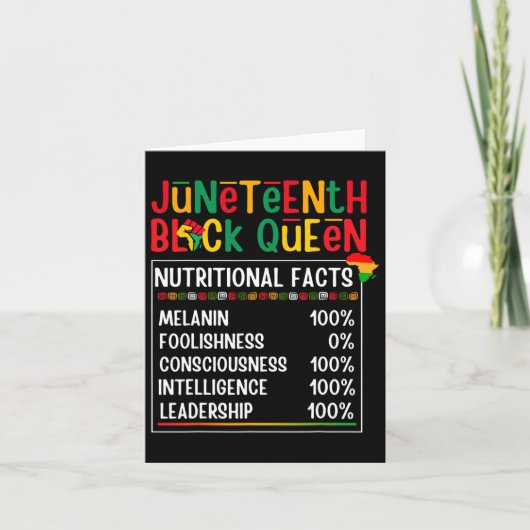 Juneteenth Womens Black Queen Nutritional Facts fo Kaart (Voorkant)