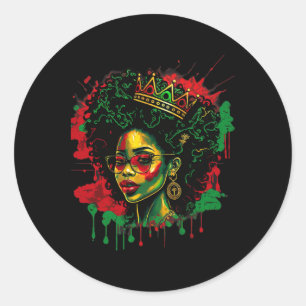 Juneteenth Zwart Koningin Afro Melanin Vrouw Zwart Ronde Sticker