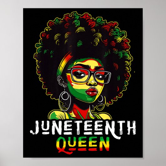 Juneteenth Zwart Melanine Koningin Natuurlijk Afro Poster (Voorkant)