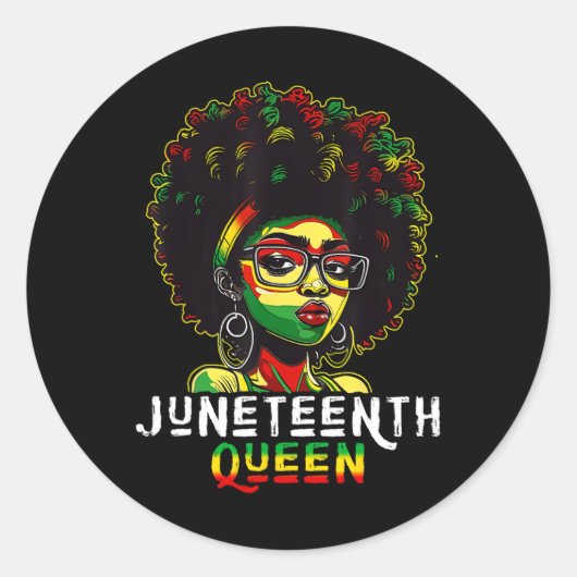 Juneteenth Zwart Melanine Koningin Natuurlijk Afro Ronde Sticker (Voorkant)