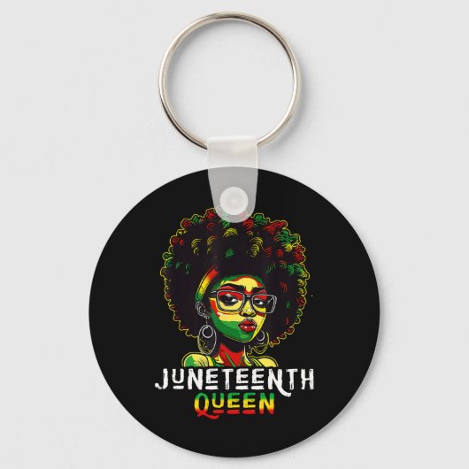 Juneteenth Zwart Melanine Koningin Natuurlijk Afro Sleutelhanger (Voorkant)