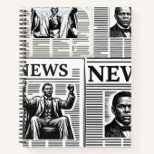 Juneteenth zwart-wit krantenprint  notitieboek (Voorkant)