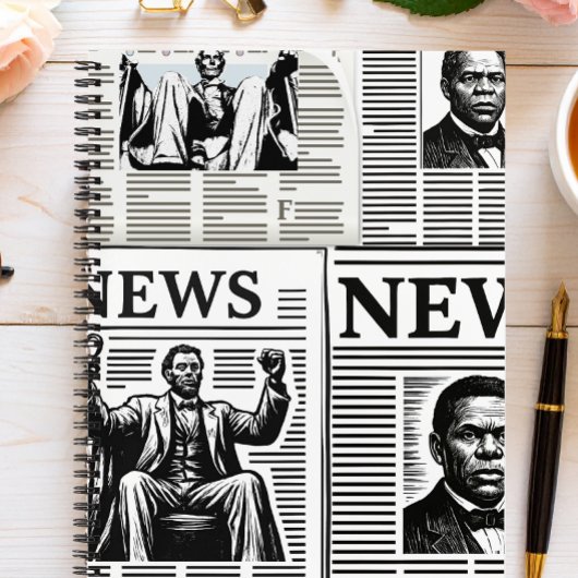 Juneteenth zwart-wit krantenprint  notitieboek