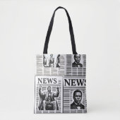 Juneteenth zwart-wit krantenprint tote bag (Voorkant)