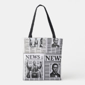 Juneteenth zwart-wit krantenprint tote bag (Achterkant)