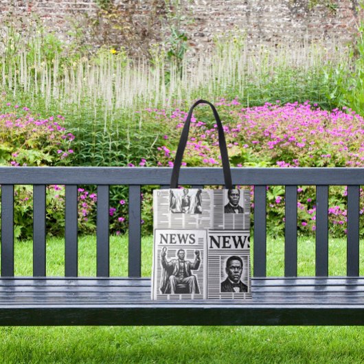Juneteenth zwart-wit krantenprint tote bag