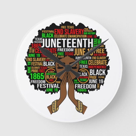 Juneteenth, zwarte geschiedenis maand, kwanza, mel ronde klok (Voorkant)