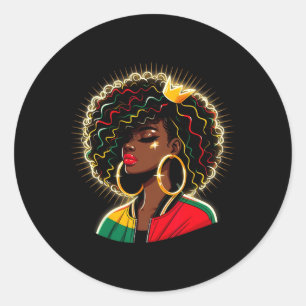 Juneteenth Zwarte Koningin Afro Kroon Pan-Afrikaan Ronde Sticker