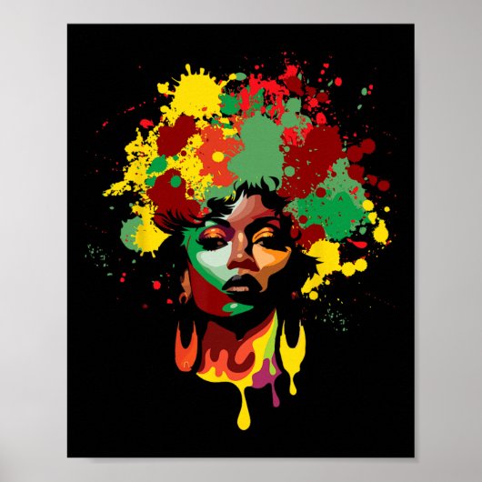 Juneteenth Zwarte Vrouw Afro Koningin Melanine Ver Poster (Voorkant)