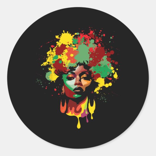 Juneteenth Zwarte Vrouw Afro Koningin Melanine Ver Ronde Sticker (Voorkant)