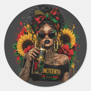 Juneteenth Zwarte Vrouwen Afro-Amerikaanse Geschie Ronde Sticker