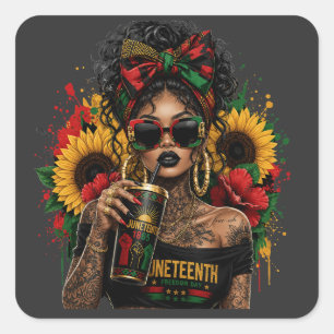 Juneteenth Zwarte Vrouwen Afro-Amerikaanse Geschie Vierkante Sticker