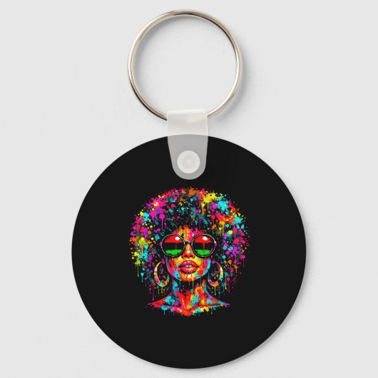 Juneteenth zwarte vrouwen koningin druipende afro sleutelhanger (Voorkant)