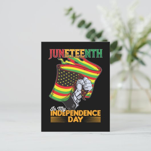 Junetetiende is mijn Onafhankelijkheidsdag Zwarte  Uitnodiging Briefkaart (Staand voorkant)