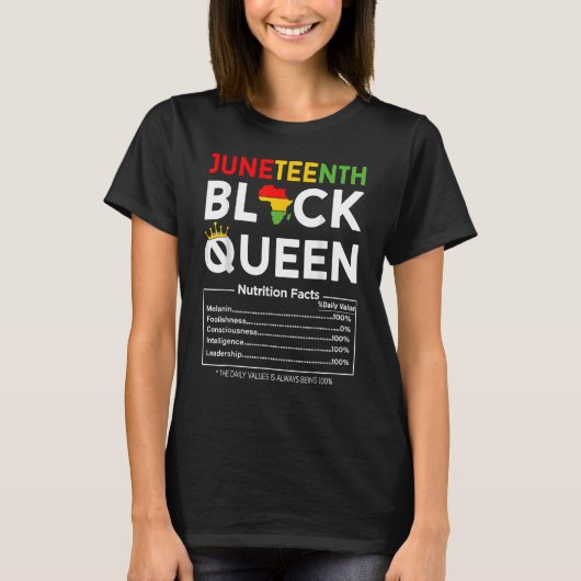 Junetetiende vrouwen Black Queen Nutritional Facts T-shirt (Voorkant)