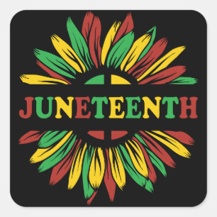 Junetetiende Zonnebloem Rood Zwart Groen Vierkante Sticker