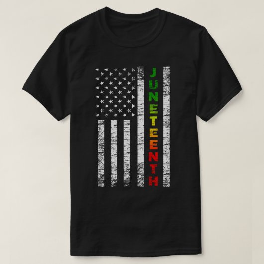 Junetetiende zwarte Amerikaanse vlag T-shirt (Design voorkant)
