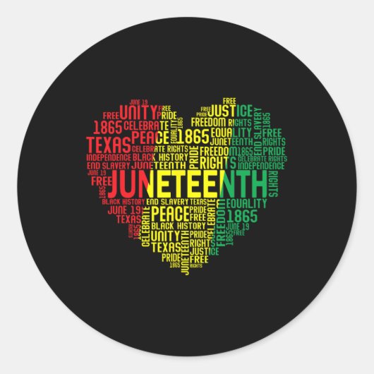 Junettiende Heart Word Cloud Black Freedom Junetee Ronde Sticker (Voorkant)