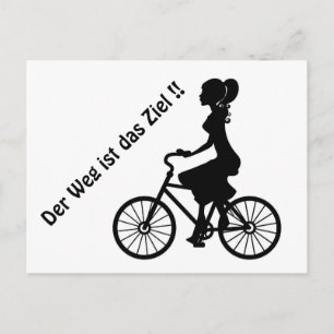 junge Dame auf dem Fahrrad schwarz/weiss Briefkaart