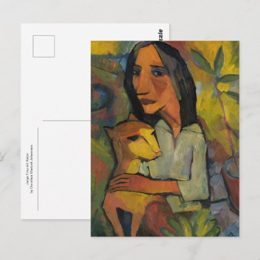 Junge Frau mit Katze door Dorothea Maetzel-Johanns Briefkaart (Voorkant / Achterkant)