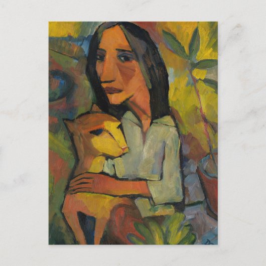 Junge Frau mit Katze door Dorothea Maetzel-Johanns Briefkaart (Voorkant)