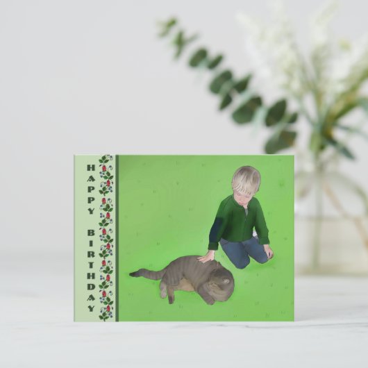 Junge mit Katze Briefkaart (Staand voorkant)