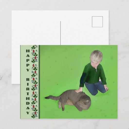 Junge mit Katze Briefkaart (Voorkant / Achterkant)