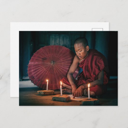 Junger Mönch in den Tempeln von Bagan Postkarte Briefkaart (Voorkant / Achterkant)