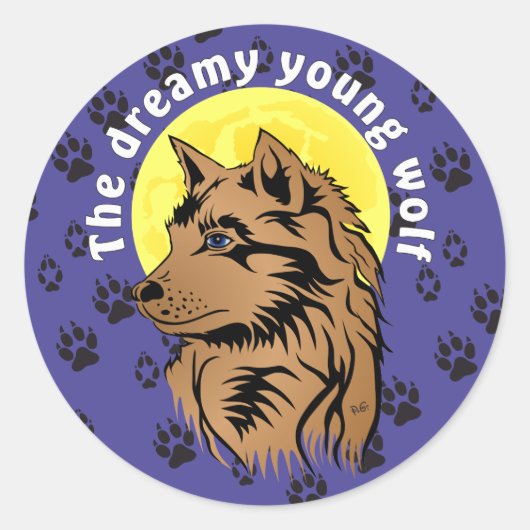 junger träumender Wolf Aufkleber Ronde Sticker (Voorkant)